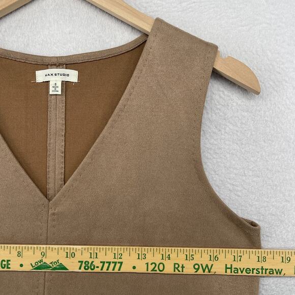 MAX STUDIO Dress S Stretch Faux Suede Sleeveless V-Neck Mini Shift Vicuna Brown - Picture 10 of 12
